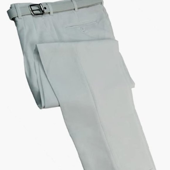 Men's white dress trousers with belt - Picture 1 of 8